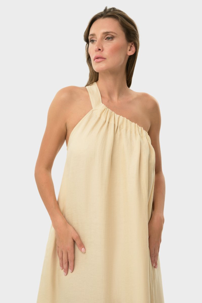 ELLA ONE SHOULDER DRESS IN CREME - CULT MIA