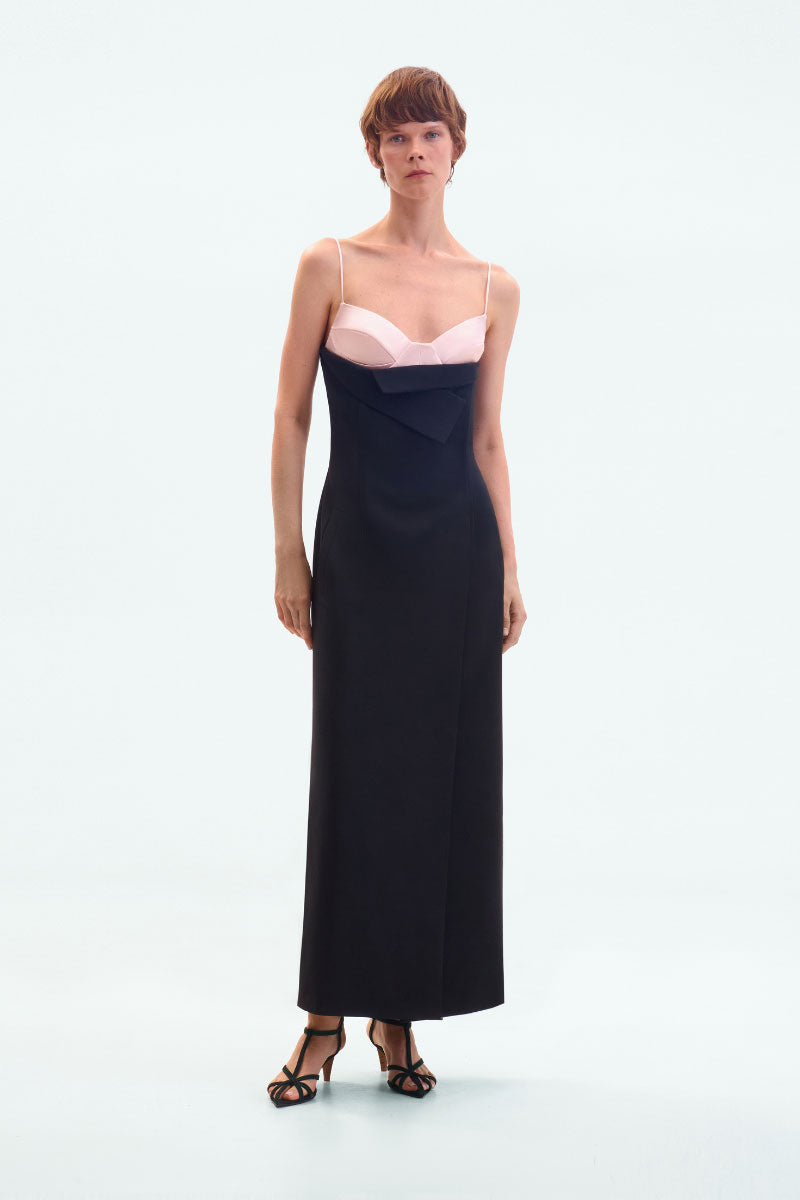 Elegant gown by ELENAREVA featuring a pink satin bustier and flowing fabric, perfect for formal occasions.