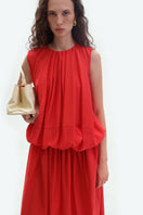 ELENAREVA red balloon midi dress featuring a flowing silhouette and stylish design, perfect for elegant occasions.