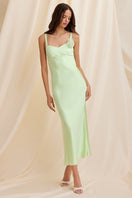 Scarlett Gasque Ella mint maxi dress displayed from the front, featuring a flowing fabric and elegant design.