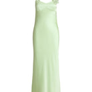 Scarlett Gasque Ella mint maxi dress with flowing fabric and sleeveless design, displayed on a hanger against a white background.