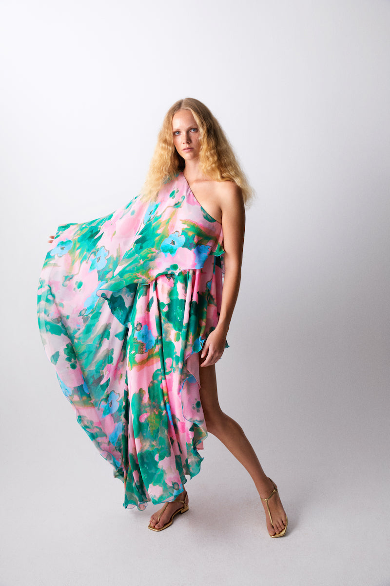 ELLE DRESS IN SOFT PINK AND GREEN - CULT MIA