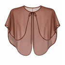 Chocolate brown ELVA cape jacket by MOON / HAKAAN YILDIRIM, shown from the front, featuring a stylish, flowing design.