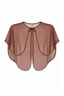 Chocolate brown ELVA cape jacket by MOON / HAKAAN YILDIRIM, shown from the front, featuring a stylish, flowing design.