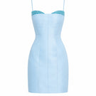 Sky blue Ember mini dress by Urban Muse, featuring a fitted silhouette and stylish design, shown on a model.