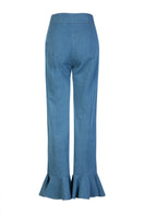 Señorita Emilia blue pants showing back view with tailored fit and belt loops, casual and stylish for everyday wear.