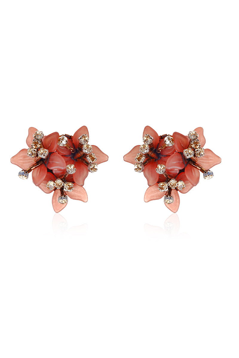 Aidan & Ice Peach Greta earrings featuring stylish peach-colored earrings with gold accents, designed for a chic look.