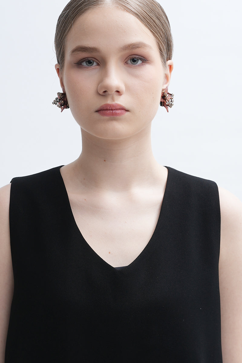 Aidan & Ice Peach Greta earrings with gold-tone hooks and peach-colored bead accents on a white background.