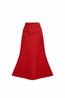 Red spandex midi skirt by EEGEN STUDIO, form-fitting design with smooth fabric and stylish length, perfect for casual or dressy wear.