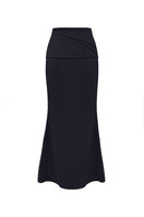 Black silk midi skirt by EEGEN STUDIO, flowing fabric with a sleek, elegant design perfect for stylish looks.
