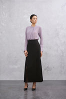 Purple NARA long sleeve top from EEGEN STUDIO, shown with a black Nara skirt, casual stylish apparel for women.