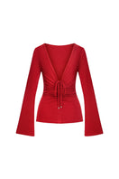 Red Twinkle Knit Top by EEGEN STUDIO featuring a cozy, textured knit design and a stylish, fitted silhouette.