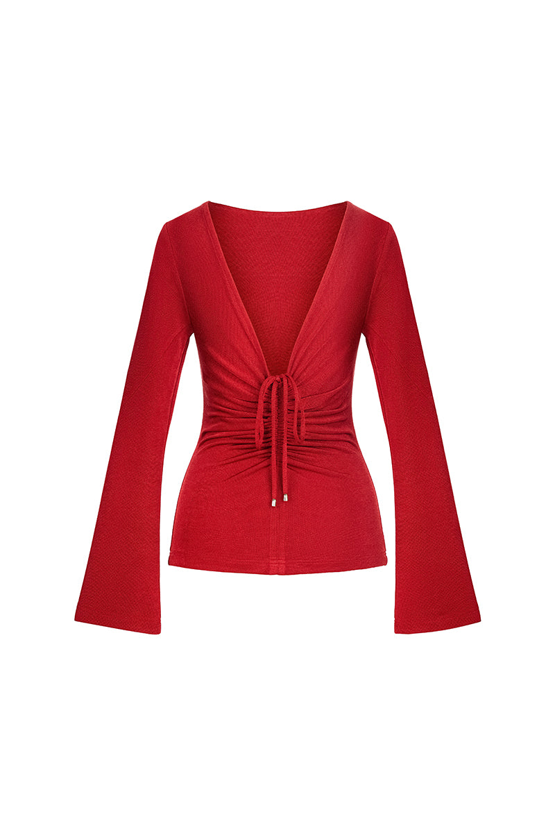 Red Twinkle Knit Top by EEGEN STUDIO featuring a cozy, textured knit design and a stylish, fitted silhouette.
