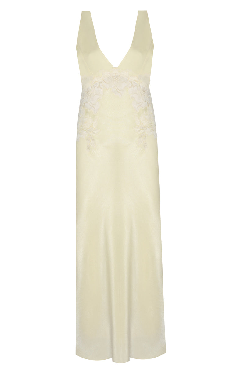 Bocan Couture Eugenie long V-neck inner nightgown in soft fabric, featuring a relaxed fit and elegant design.