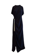 Black YASSMIN SALEH Ease Maxi Dress with ghost-back design, flowing fabric, and elegant style perfect for formal or casual wear.