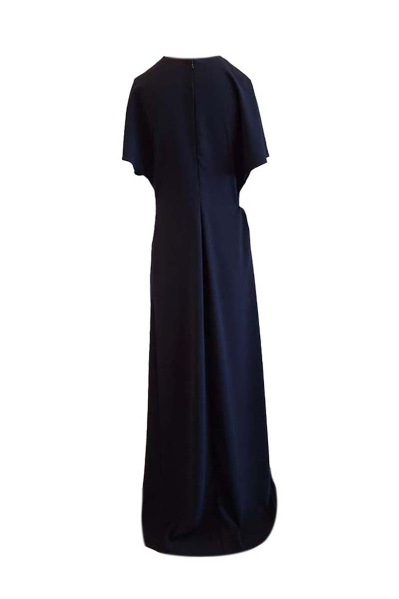 Black YASSMIN SALEH Ease Maxi Dress with a flowing silhouette, showcased from the front view.