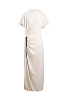 YASSMIN SALEH ivory ease maxi dress with ghostly front design, flowing fabric, and elegant silhouette perfect for summer wear.