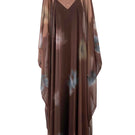 YASSMIN SALEH Echo brown maxi dress with ghostly front design, flowing fabric, stylish and elegant for summer wear