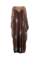 YASSMIN SALEH Echo brown maxi dress with ghostly front design, flowing fabric, stylish and elegant for summer wear