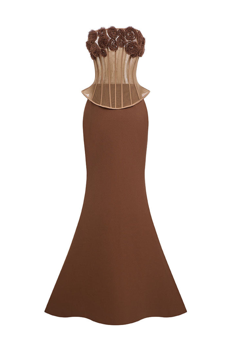 Eegen Studio Sahara Set gown in soft fabric, featuring elegant design and intricate details, perfect for stylish evening wear.