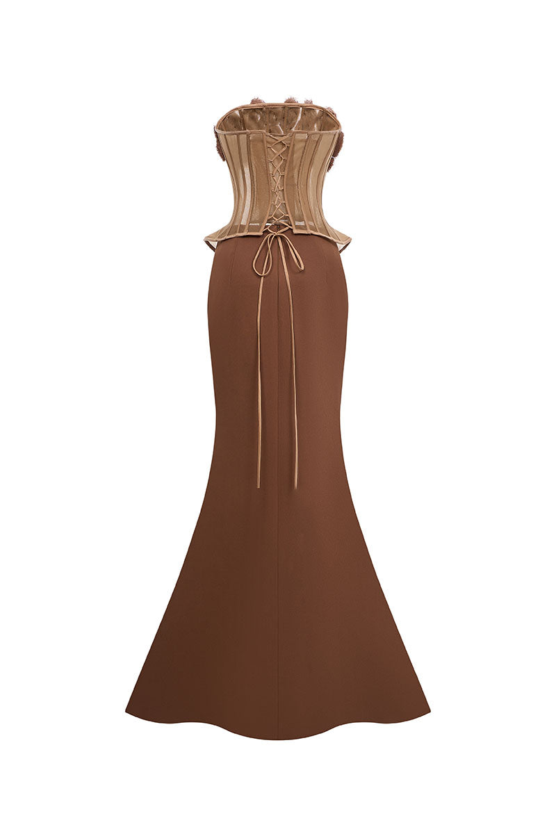 EEGEN STUDIO Sahara set gowns displayed, featuring elegant fabric and intricate design details in a well-lit setting.