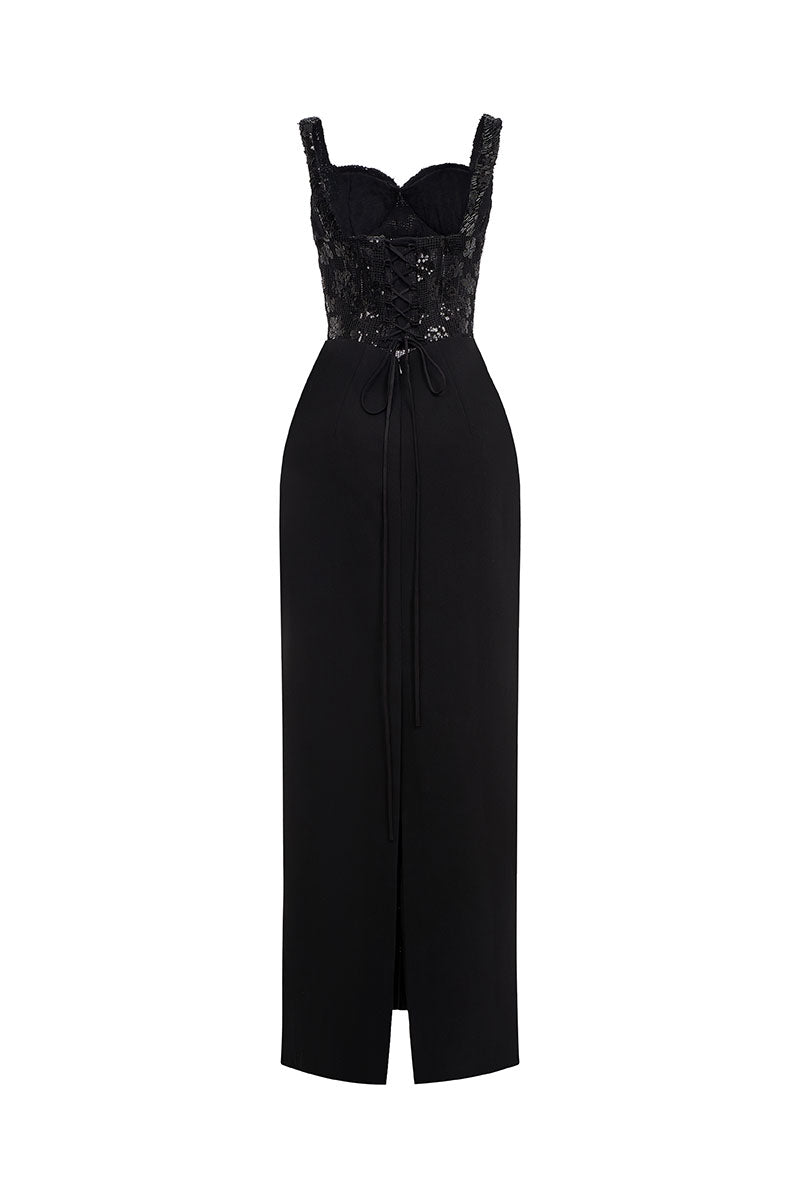 Elegant EEGEN STUDIO ESME gown with flowing fabric and intricate detailing, displayed on a neutral background.