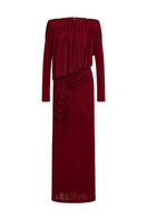 Red Seraphine maxi dress by EeGen Studio featuring flowing fabric and elegant design, perfect for stylish occasions.