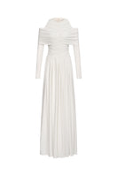 Eegen Studio Lunaria Maxi Dress in flowing fabric with a floral pattern, showcasing elegant design and vibrant colors.