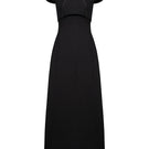 Elegant navy blue LYRA Maxi Dress by EEGEN STUDIO displayed on a hanger against a neutral background.