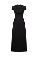 Elegant navy blue LYRA Maxi Dress by EEGEN STUDIO displayed on a hanger against a neutral background.