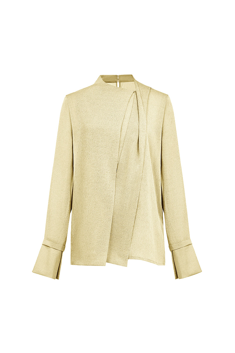 Light yellow EEGEN STUDIO NARA long sleeve top with a relaxed fit, shown on a model with a simple background.