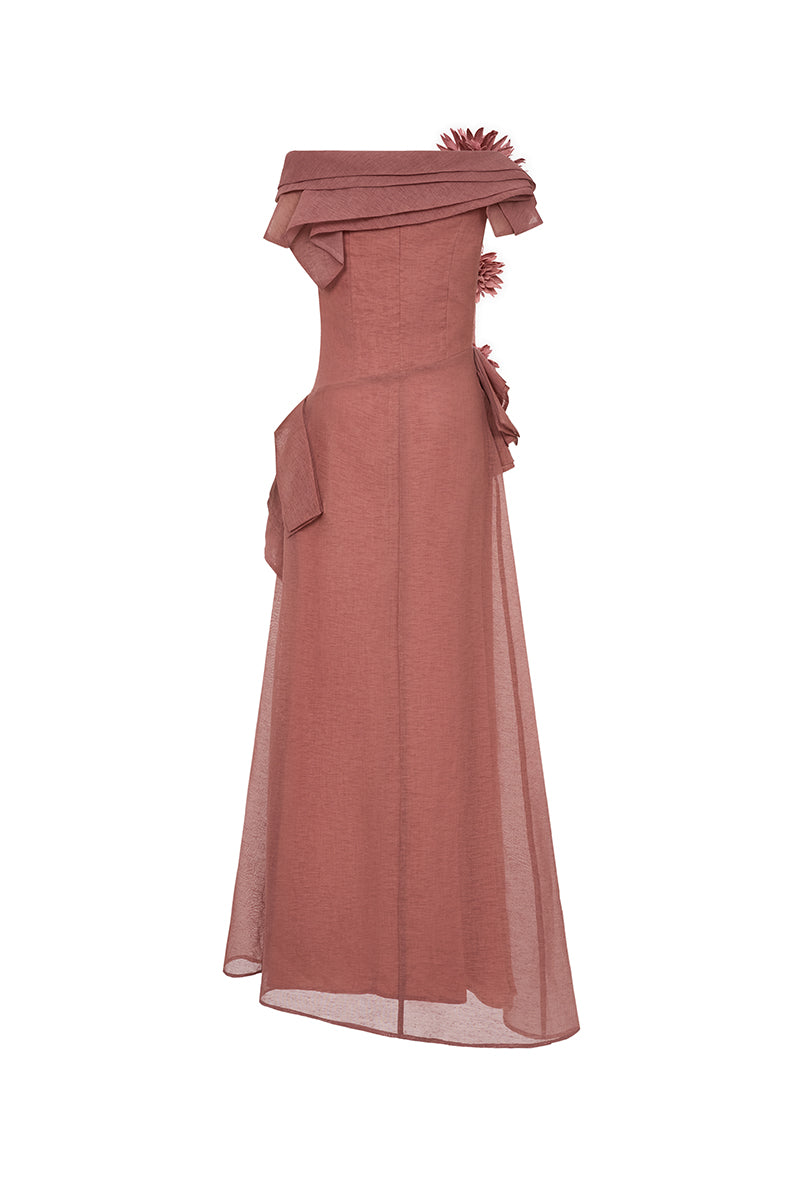 Elegant RANYA gown from EEGEN STUDIO featuring flowing fabric and intricate design, perfect for formal occasions.