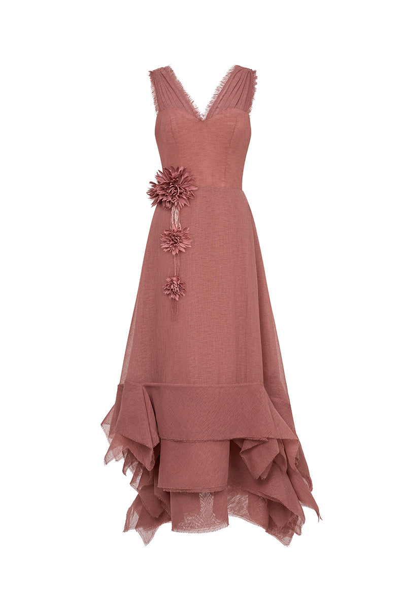 Elegant DUNE gown by EEGEN STUDIO featuring flowing fabric and intricate design, perfect for formal occasions.