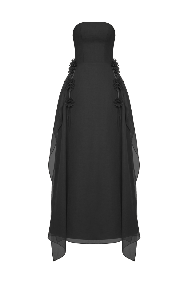 Elegant shale-colored gown by EEGEN STUDIO featuring flowing fabric and a stylish silhouette for formal occasions.
