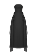 Elegant shale-colored gown by EEGEN STUDIO featuring flowing fabric and a stylish silhouette for formal occasions.