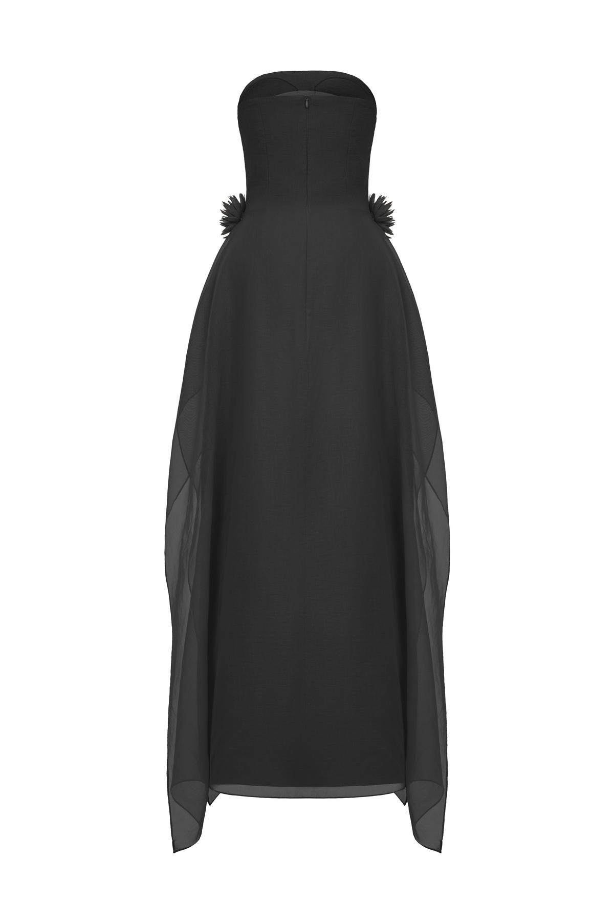 Elegant EEGEN STUDIO shale gown with flowing fabric and intricate detailing, perfect for formal occasions.