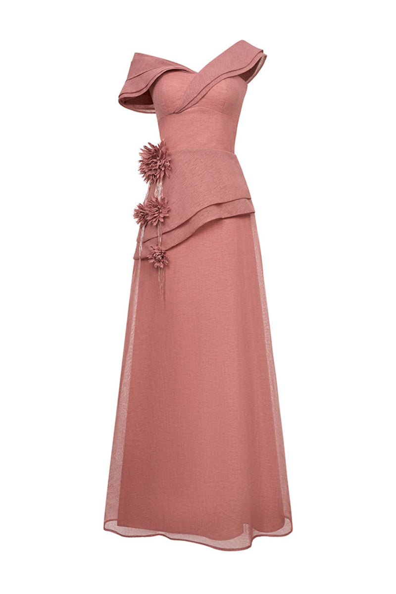 Elegant navy blue Cyra gown by EeGen Studio, featuring flowing fabric and intricate detailing, perfect for formal occasions.