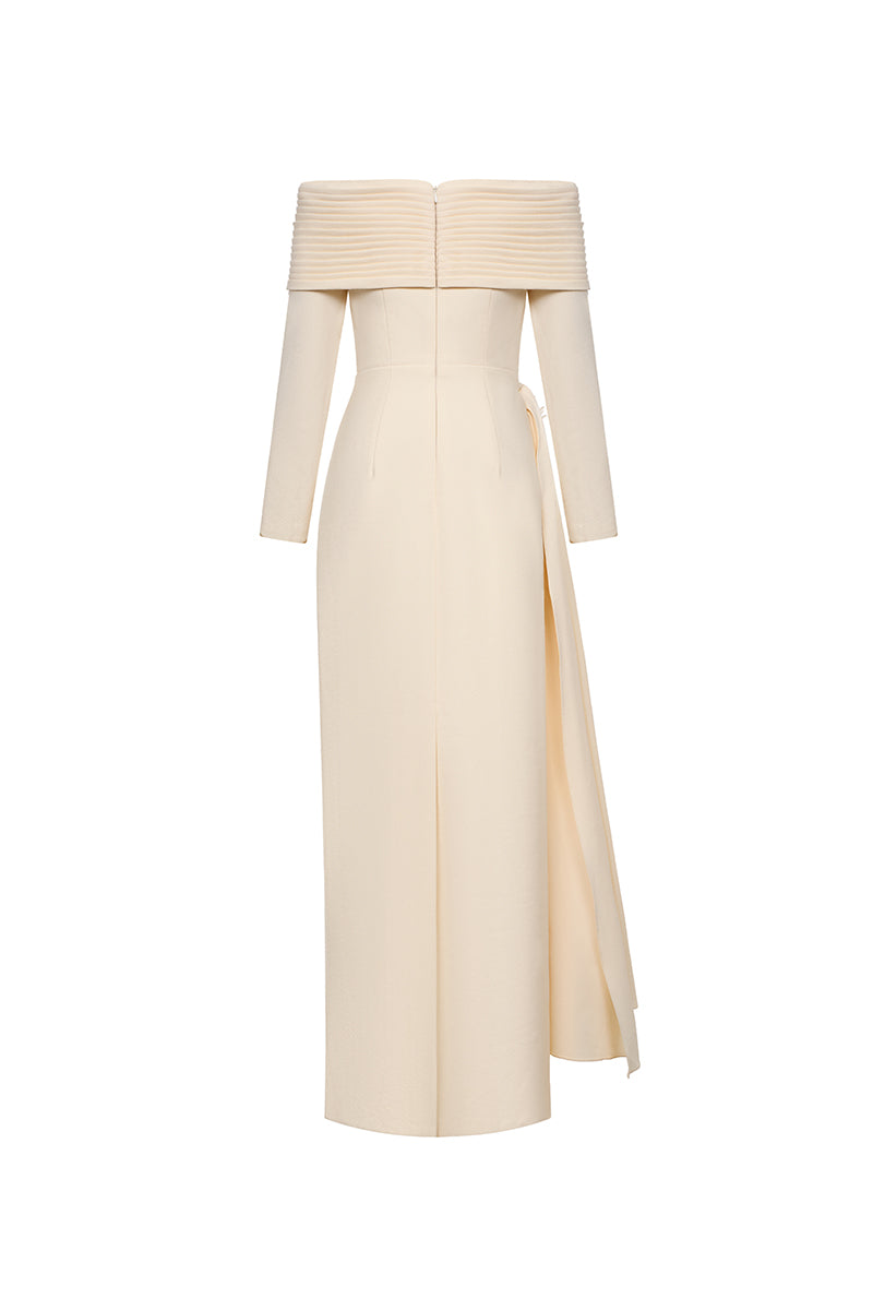 Elegant Amira gown by EEGEN Studio featuring intricate embroidery and flowing fabric, perfect for formal occasions.