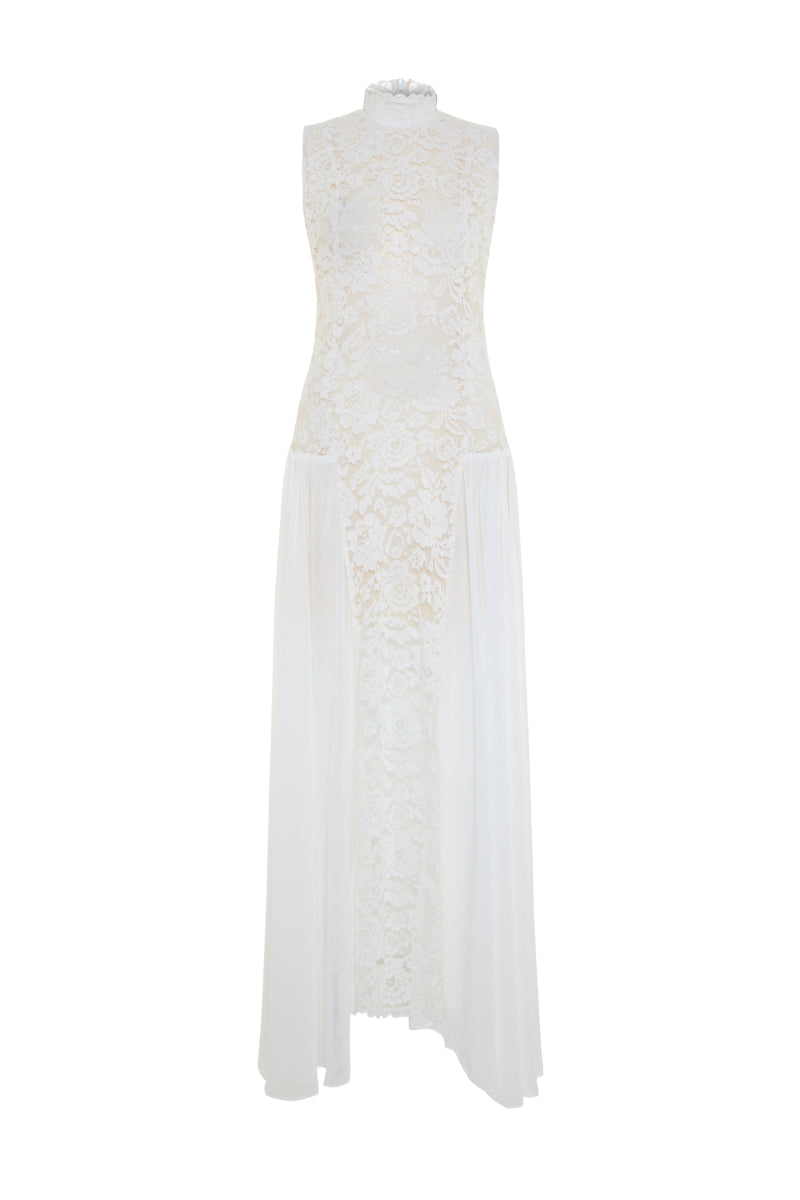 WHITE TURTLENECK LACE MAXI DRESS | CULT MIA | Nana Gotti WHITE TURTLENECK LACE MAXI DRESS | CULT MIA | Nana Gotti