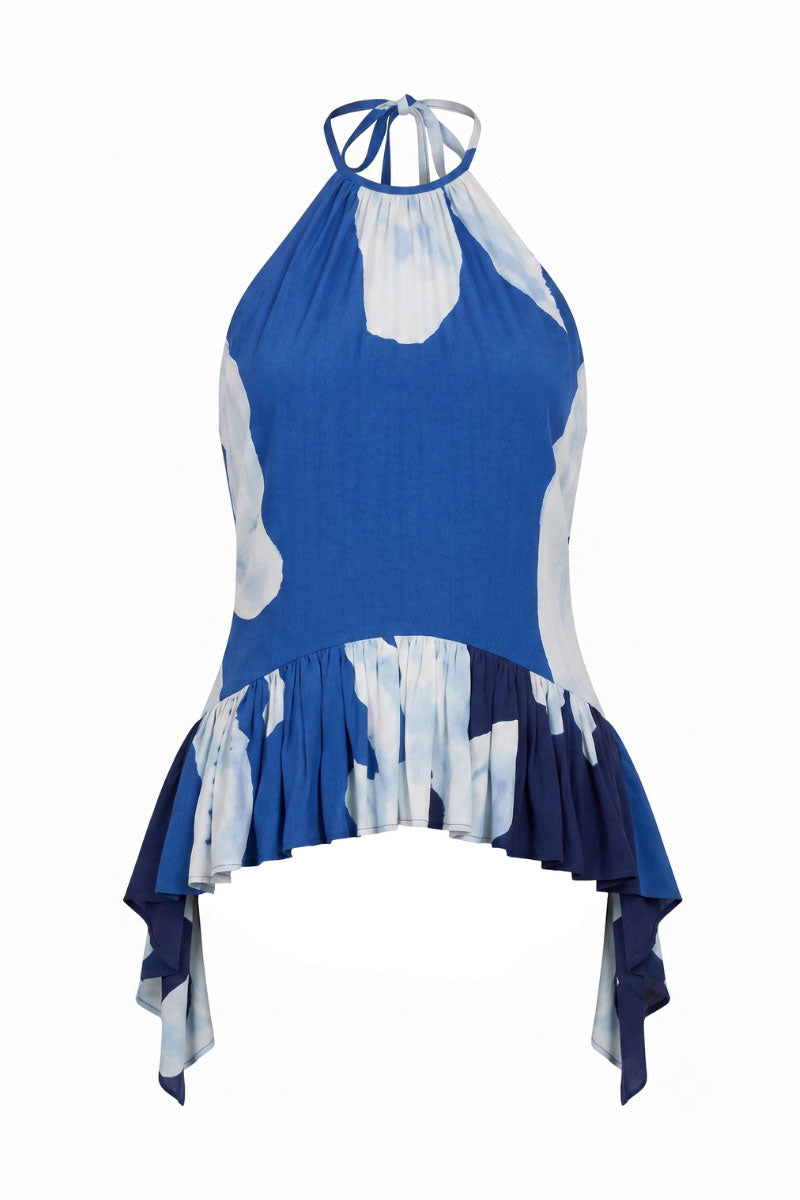 Light blue Elara top from Summer Away featuring a relaxed fit and soft fabric, perfect for casual summer wear.