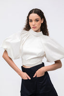 ANA + MARIA Elara ivory crop top, lightweight tops with a fitted design, displayed on a neutral background.