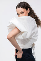 Ivory Elara crop top by ANA + MARIA, featuring a stylish, fitted design with soft fabric and short sleeves.