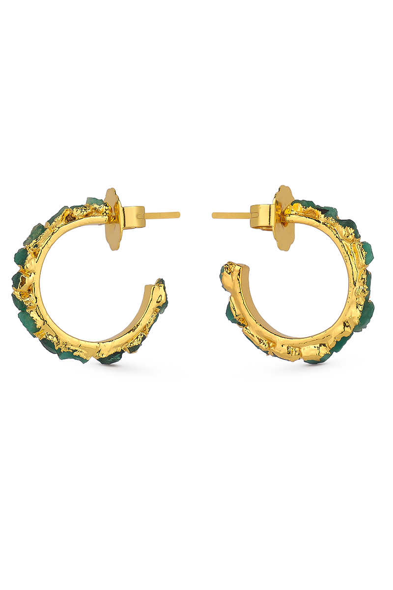 Gold electro mini hoop earrings by Fenomena, close-up of small, stylish hoop earrings on a plain background.