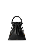 Black ISIDORA MALVA Elena pouch top handle bag with sleek design and elegant gold hardware.