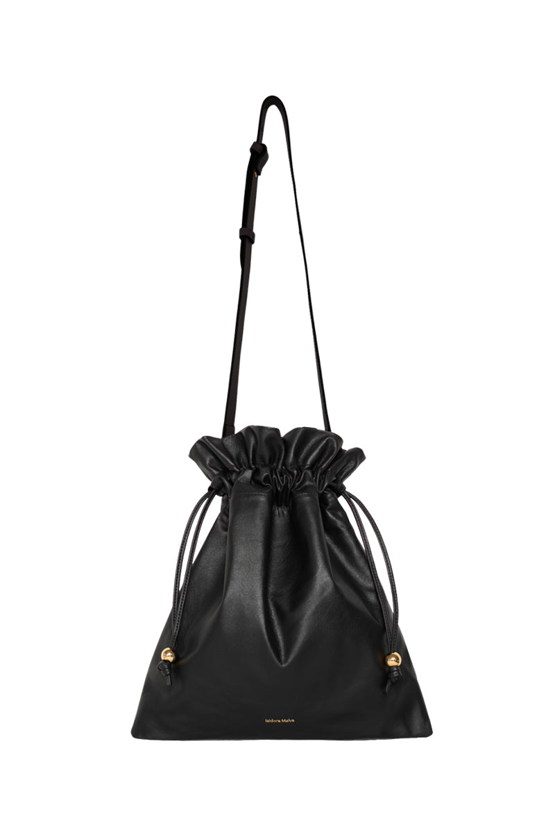 Black ISIDORA MALVA Elena pouch top handle bag with sleek design and minimalistic style, featuring a compact shape and elegant finish.