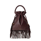 ISIDORA MALVA Elena pouch with burgundy fringes, top handle bag featuring decorative fringe details and stylish design.