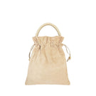 ISIDORA MALVA Elena suede pouch in nude with top handle, showcasing its elegant, soft suede material and compact design.