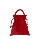 Red suede Elena pouch by ISIDORA MALVA featuring a top handle bag design with a sleek, stylish look.
