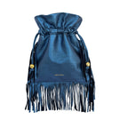 Electric blue ISIDORA MALVA Elena mini shoulder bag with fringes, featuring a compact design and stylish details.
