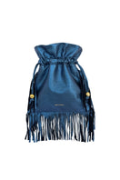 Electric blue ISIDORA MALVA Elena mini shoulder bag with fringes, featuring a compact design and stylish details.